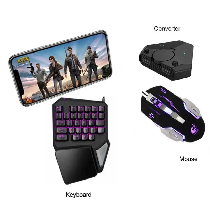 Keyboard Mouse Converter Set PUBG Game Controller Gaming Mouse One-Handed Keyboard Adapter PUBG Gamepad For IOS/Android