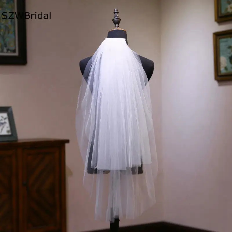 

Hot Sale Two Layers Bridal Veil White Ivory Cheap Wedding accessories Mariage Casamento Wedding Veils Voile femme musulman