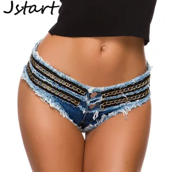 

Women Sexy Short Jeans Booty Shorts Chain Denim Hole Low Waist Casual Hot Party Bottom