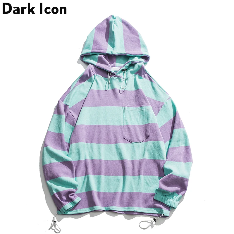 Dark Icon Striped Street Men’s Hoodies Oversized Hip Hop Hoodie Front Pocket Streetwear Sweatshirts and Hoodies Men Clothing