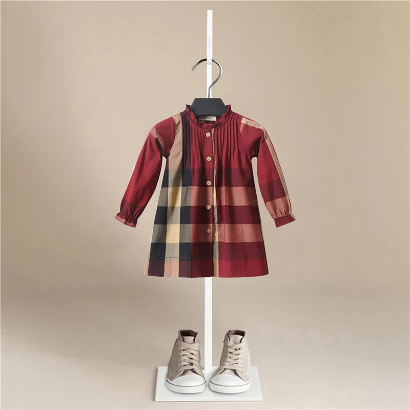 Spring Winter Girl Dress Cotton Long Sleeve Children Dresses Lattice Stripe Kids for Girls Fashion Clothing Bebe | Детская одежда и