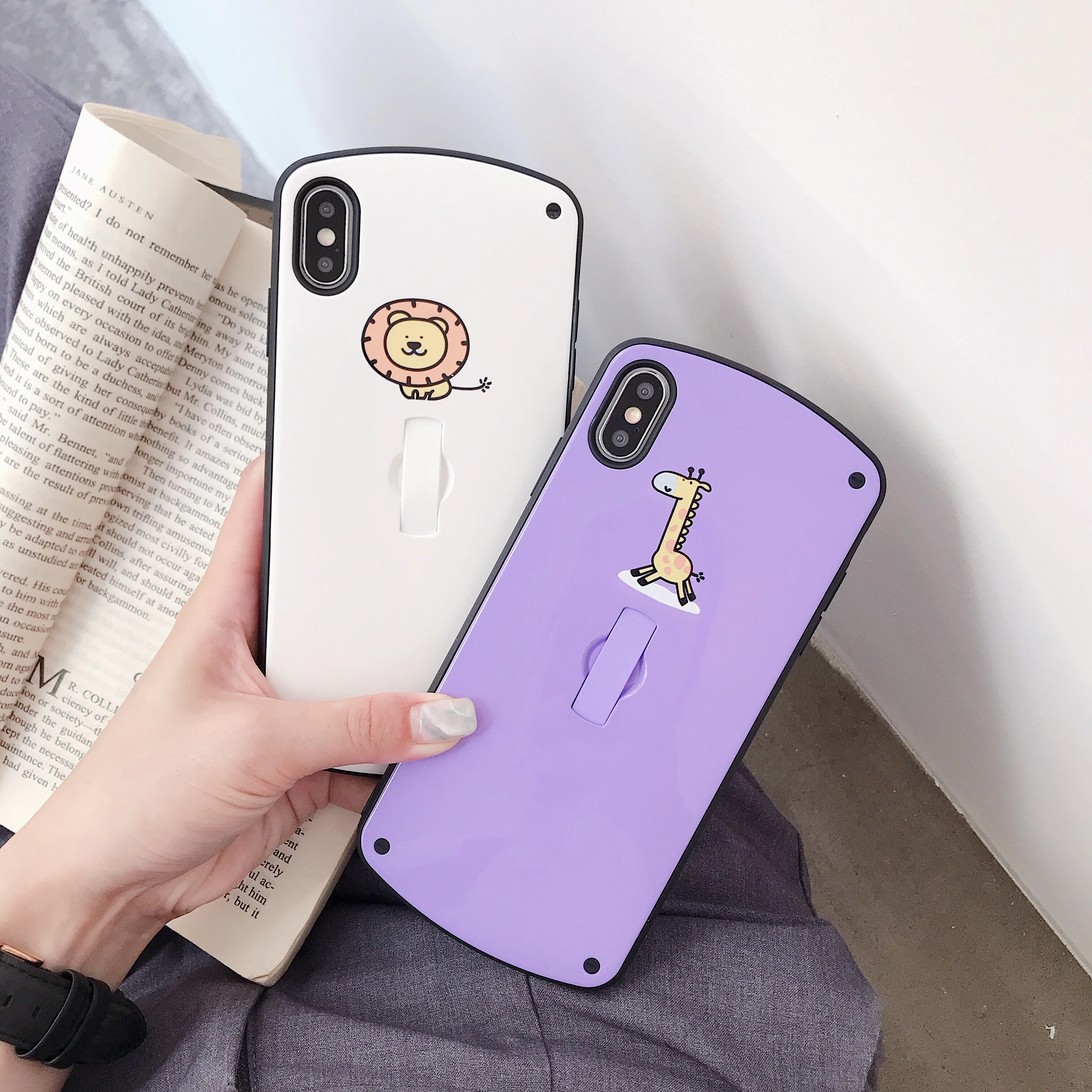 

Goose oval lion giraffe invisible bracket For iphone 6 6S 7 7plus 8 8Plus iphone X XR MAX Case Cover Phone Case