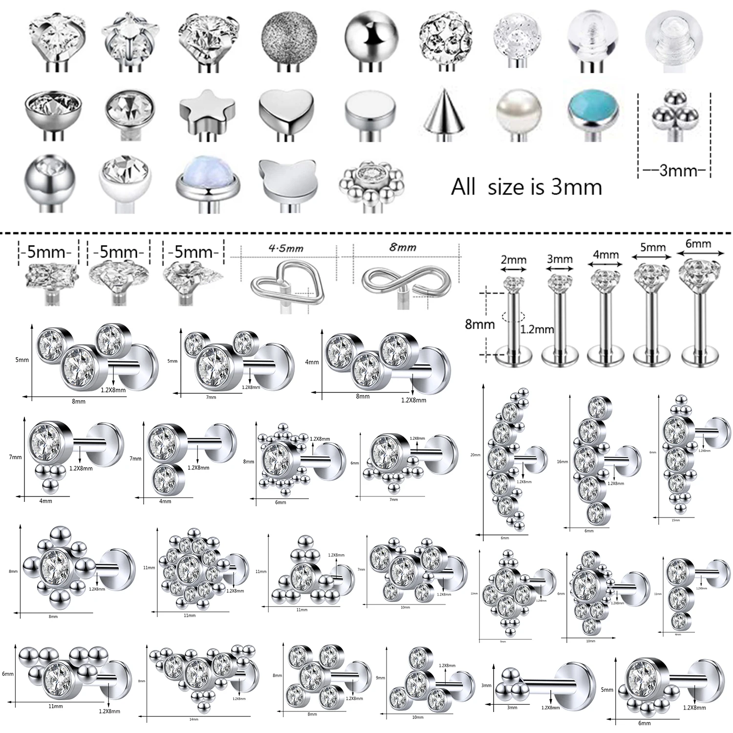 1 Set 16G Surgical Steel Lip Piercings Crystal Ear Cartilage Tragus Conch Daith Piercing Hoop Nose Ring Jewelry for Women Men