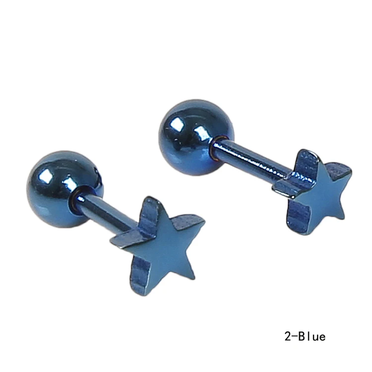 0584-2-BL 1 Piece Punk Jewelery Accessories Unisex Exaggerated Personality Star Pentagram Titanium Steel Earring - Окраска металла: 0584-2-BL