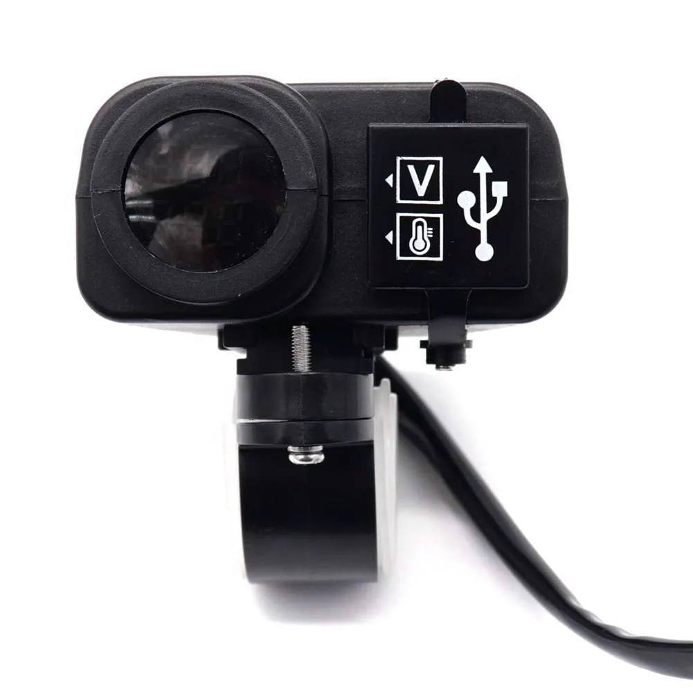 Портативный, многофункциональный 12-30V светодиодный мотоцикл USB зарядное устройство 2.1A+ 2.1A с цифровой вольтметр-термометр