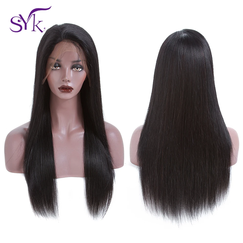 SYK волосы на кружеве человеческие волосы парики бразильские прямые человеческие волосы парики 150% Плотность 1"-22" волосы remy 13*4 парик на кружеве