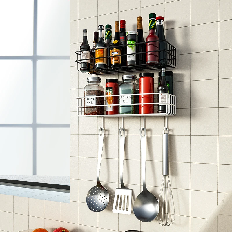Wall Mounted Bathroom Shelves Floating Shelf Shower Hanging Basket Shampoo Holder WC Accessories Kitchen Seasoning Storage Rack Bathroom Shelf Bathroom Shelf Rack Bathroom Storage Rack Wall Shelf Organizer