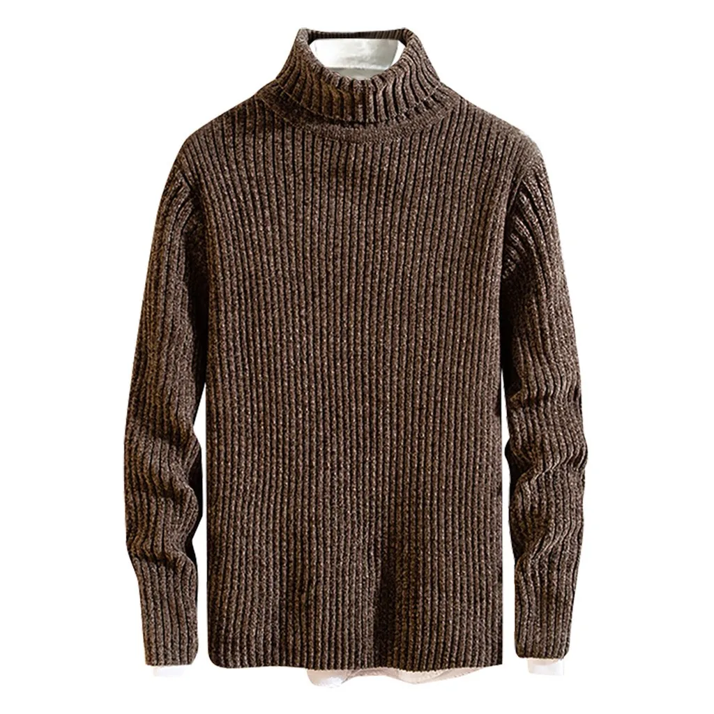Зимний теплый мужской свитер с высоким воротом, модный однотонный вязаный мужской свитер,, повседневный мужской тонкий пуловер с двойным воротником - Цвет: A