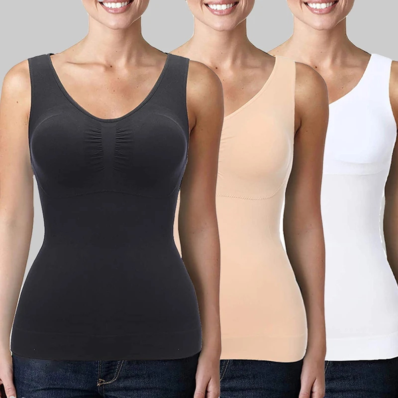 Shapewear For Plus Size Women Tummy Control Shapewear Built-in Bra Shaping Tank  Tops Slimming Body Shaper Compression Underwear