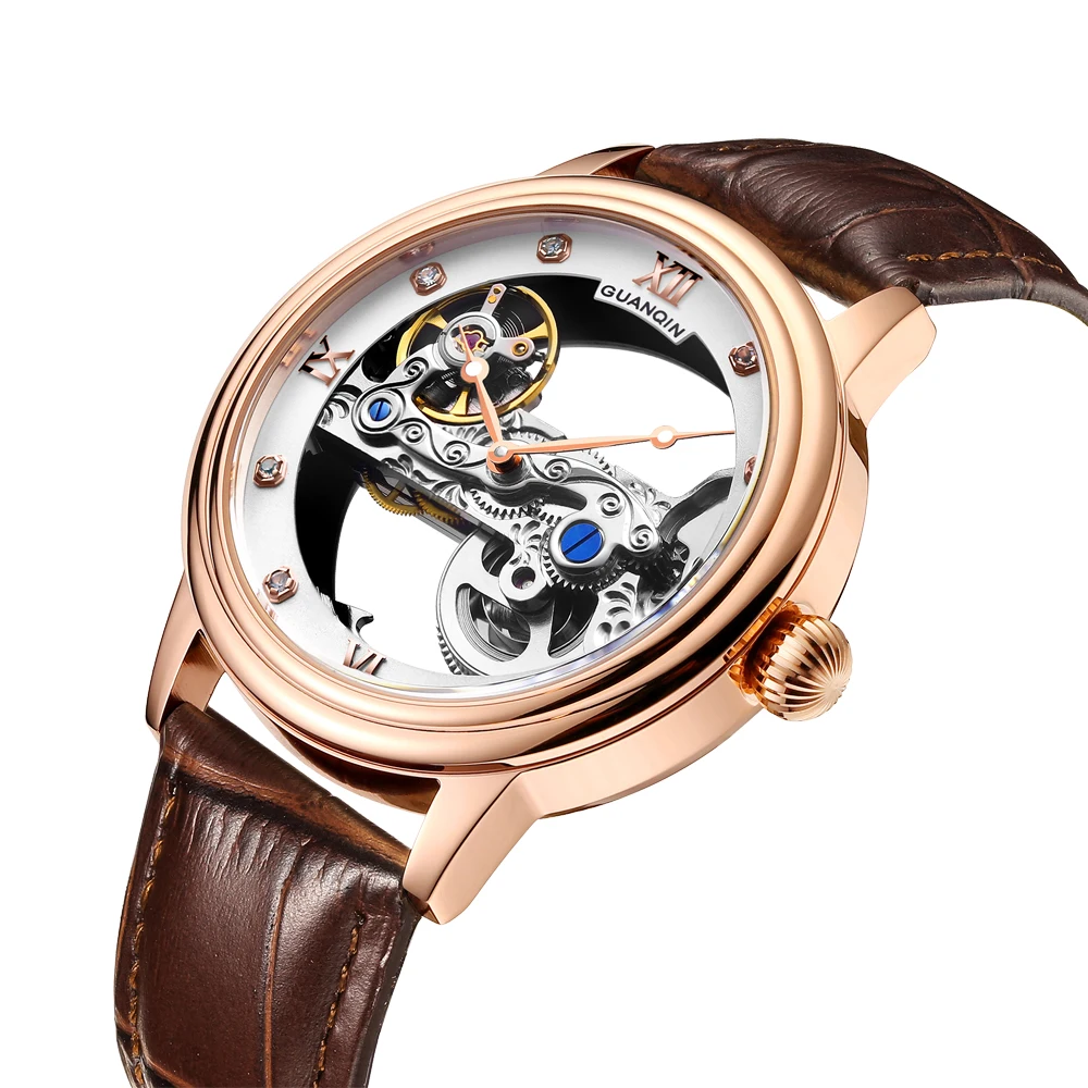 

GUANQIN 2019 men watches top brand luxury Automatic Luminous clock men Tourbillon waterproof gold Mechanical Skeleton