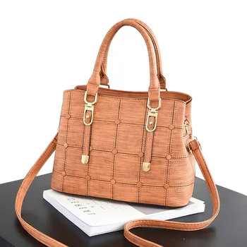 

Fashion Patchwork Plaid Leather Women Shoulder Bags Simple Style High-capacity Messenger Bags Ladies Clutch Bag Handbags Gift