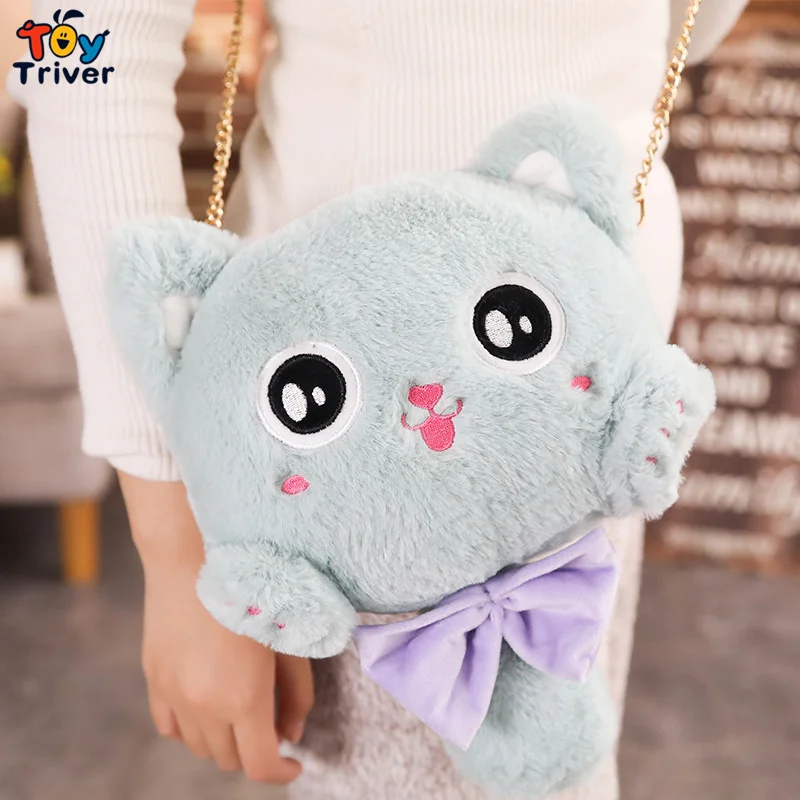 Кошка Китти макияж портмоне школьная косметическая сумка через плечо плюшевая игрушка тривер дети девочка подарок на день рождения - Цвет: blue