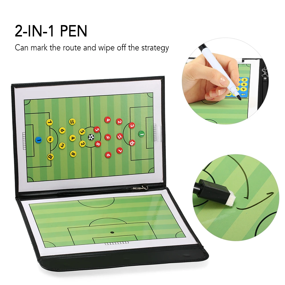 

Foldable Football Soccer Magnetic Tactic Board Coaching Strategy Board with Marker Pieces and 2-in-1 Pen