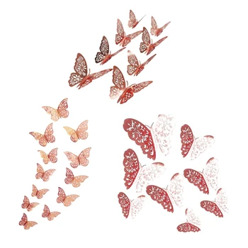 

72 Pcs Butterfly Wall Stickers, 3D Rose Gold Butterfly Stickers Wall Art Stickers Wall Decorations for Bedrooms