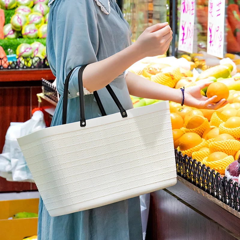 

Plastic Portable Storage Shopping Basket with Handles Shopping Bag for Kitchen Outdoor Camping Supermarket Shopper Bucket Bags