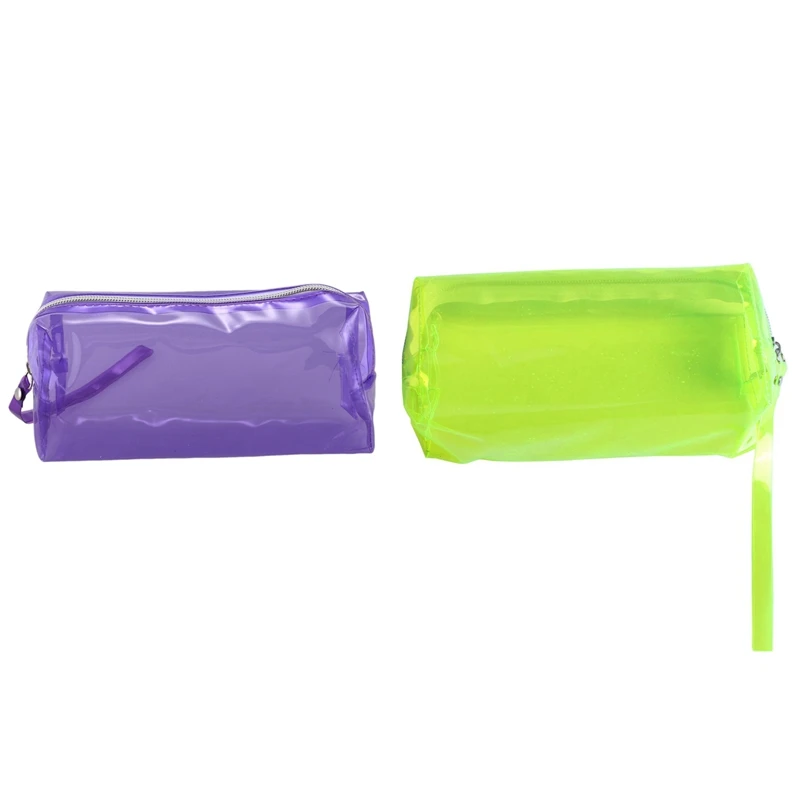 

2 Pcs Transparent Pencil Cases Zipper School Girl Cute Pencil Cases 19.5X 6 X 9Cm, Yellow & Purple