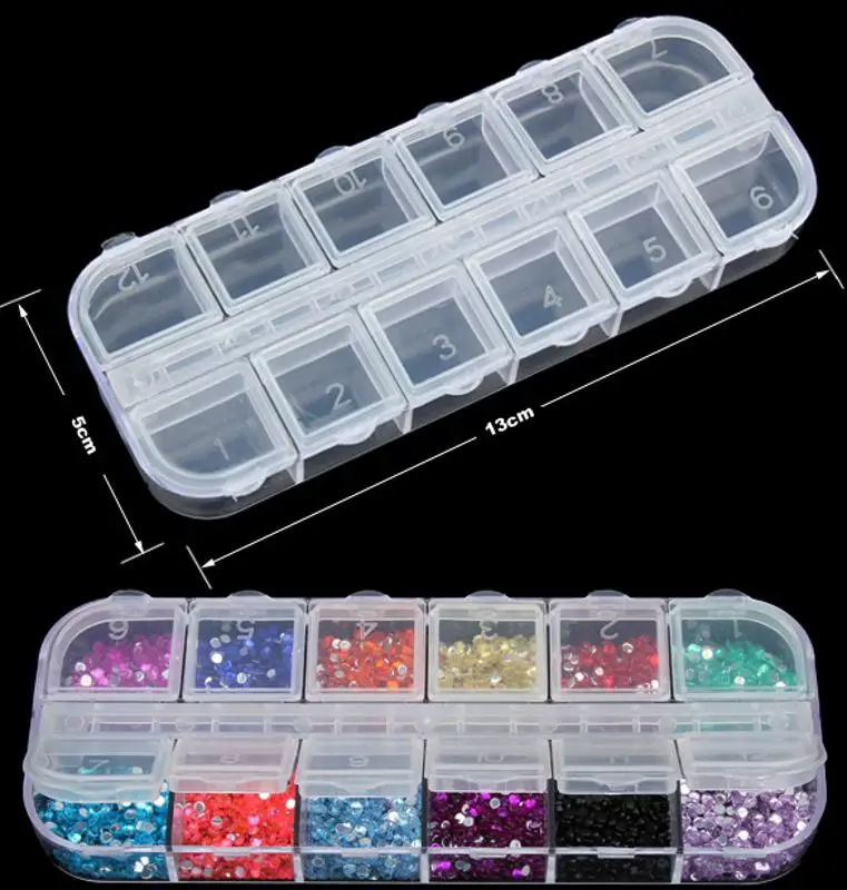 

12 Grids Nail Art Box Empty Divided Case Nail Tips Rhinestone Beads Jewelry Storage Box Double Flip Top Box Nail Art Equipment