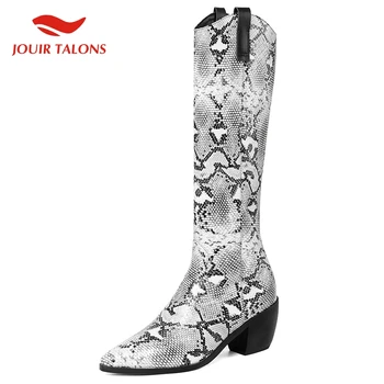 

JOUIR TALONS New Fashion big Size 46 High Quality Chunky Heels Mid Calf Boots Woman Shoes Slip On Poionted Toe Shoes Women Boots