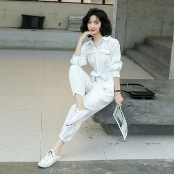 

Ladies Bib Beam Pants Waist Overalls Long Sleeve Jumpsuits for Women High Waist Slim Rompers Female