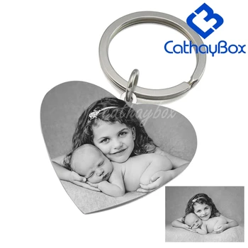 

Personalized Gift Photo Engrave Keychain Key Chain Unisex Heart Pendant ID Dog Tag Jewelry