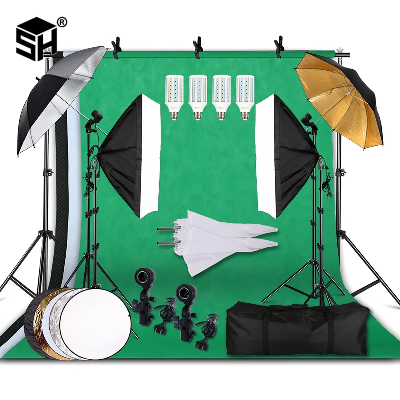 Najtaniej Profesjonalne oświetlenie fotograficzne zestaw sprzętu z Softbox miękki parasol podstawa tła tła żarówki Photo Studio