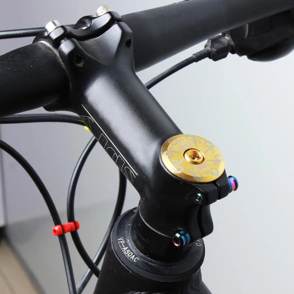 Alloy Bicycle 1 1/8'' Stem Headset Front Fork Top Cap Cover+ Bolt Golden