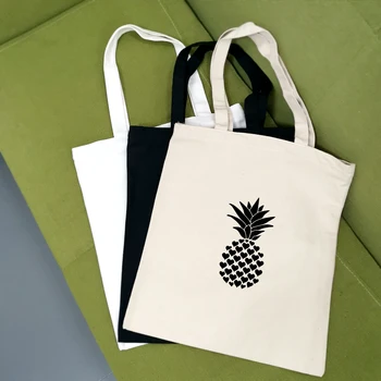 

Pineapple Printed Cute Art Colorful Creative Large Capacity Canvas Tote Bag Cloth Reusable Shopping Bag Women Beach Handbags