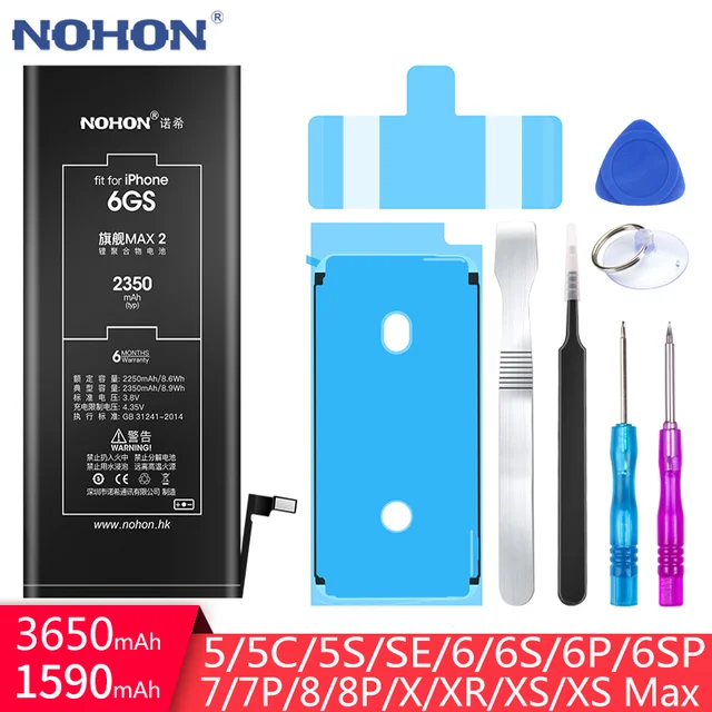 NOHON Battery For iPhone 6S 6 7 8 Plus 5S 5 5C SE X Xr Xs MAX 6GS iPhone6S iPhone7 Replacement Lithium Polymer Bateria Free Tool 2