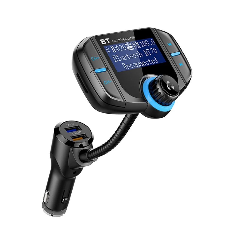 Автомобильный FM передатчик с экраном 1 7 дюйма улучшенный Bluetooth BT70 Quick charge 3 0