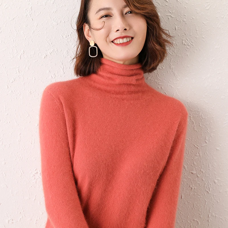 Женский свитер очень мягкий норковый кашемировый вязаный джемпер Женская водолазка 6 видов цветов стандартная одежда женские свитера и пуловеры - Цвет: Красный