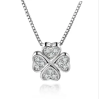 

Everoyal Trendy Female Silver 925 Choker Necklace For Women Accessories Fashion Zircon Clover Pendant Necklace Girl Bijou Gift