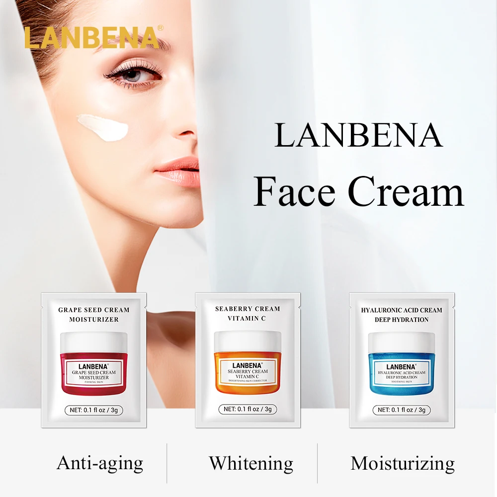 LANBENA Facial Cream Sample 3g Hyaluronic Acid Seaberry Grape Seed Moisturizing Lifting Firming Skin Ageless Whitening Care |