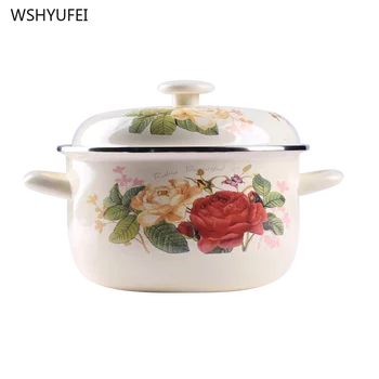 

1pcs enamel 1-4L flat bottom soup pot induction cooker universal saucepan dessert porridge pot kitchen supplies