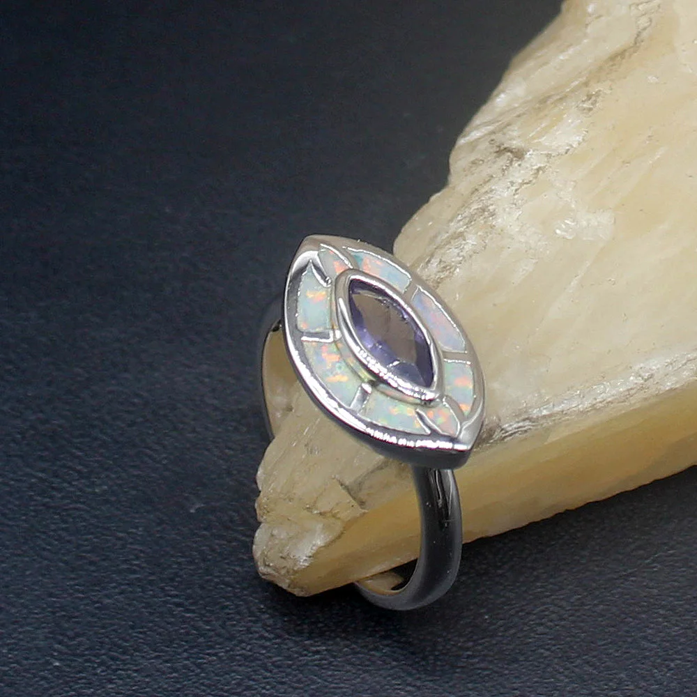 Gemstonefactory Jewelry Big Promotion Single Unique 925 Silver White Opal Amethyst Fancy Women Gifts Band Rings 7# 20214444