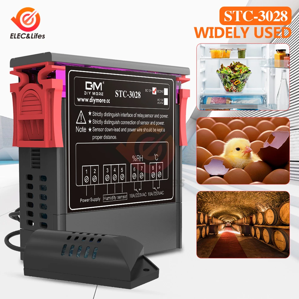 DEWIN STC-3028 Humidity Controller Meter,Digital Display Temperature Integrated Sensor with for Seafood Machines and Cooling Water Machines 110v//220v