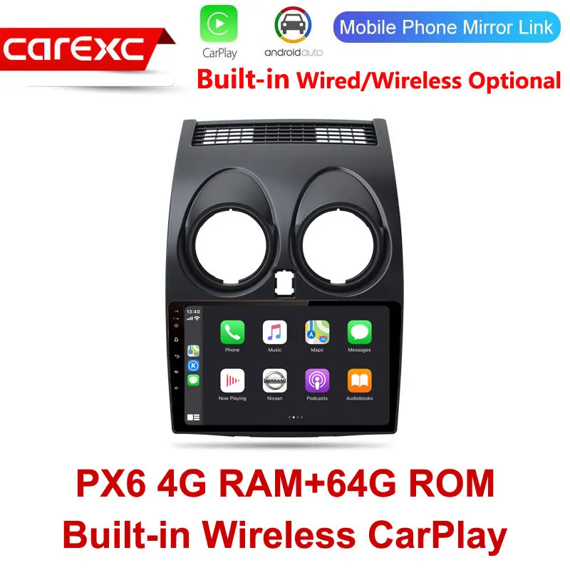 CarExc Авторадио Android 9,0 автомобильный Muiltmedia плеер для Nissan Qashqai 2006-13 радио встроенный CarPlay с gps-навигацией без DVD - Цвет: PX6 64G ROM Wireless