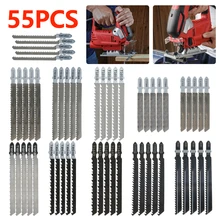 

55pcs T-shank Jigsaw Saw Blade Curve Cutting Tool Kits Metal Steel Jigsaw Blade Set for Wood Plastic Woodworking Tool Cutting