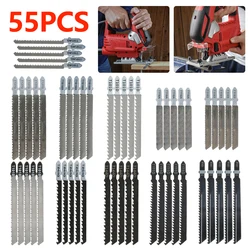 Kits de herramientas de corte curvo de hoja de sierra de vástago en T, juego de hojas de rompecabezas de acero y Metal para madera, plástico, herramienta de corte de carpintería, 55 Uds.