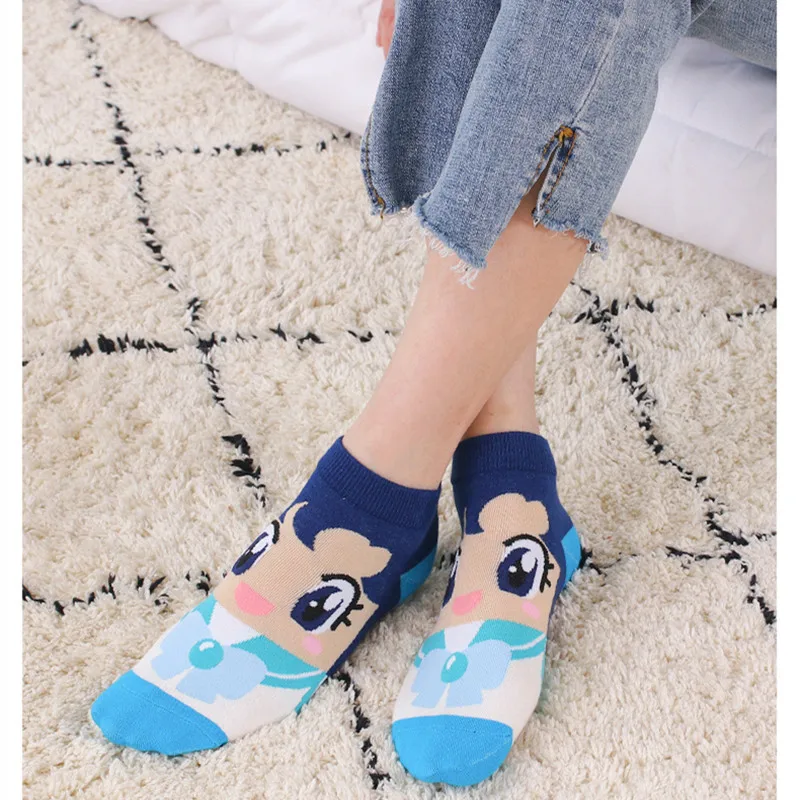 Women Socks 6 pairs Novel original design cute Kawaii playful cat sailor Moon breathable funny lovely