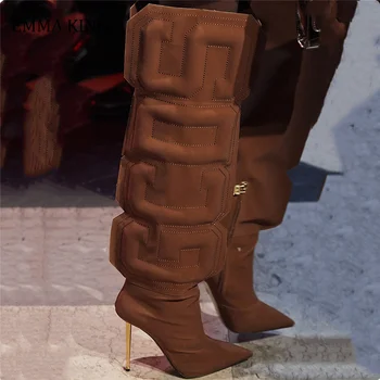 Botas Altas de LICRA elásticas para Mujer, zapatos de tacón de hierro con letras, para otoño, 2020