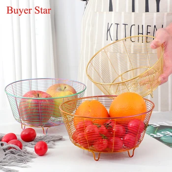 

1PC Stainless Steel Fruit Vegetable Washing Basket Container Bowl Metal Storage Holder Snack Desktop Display Tray Table Storage
