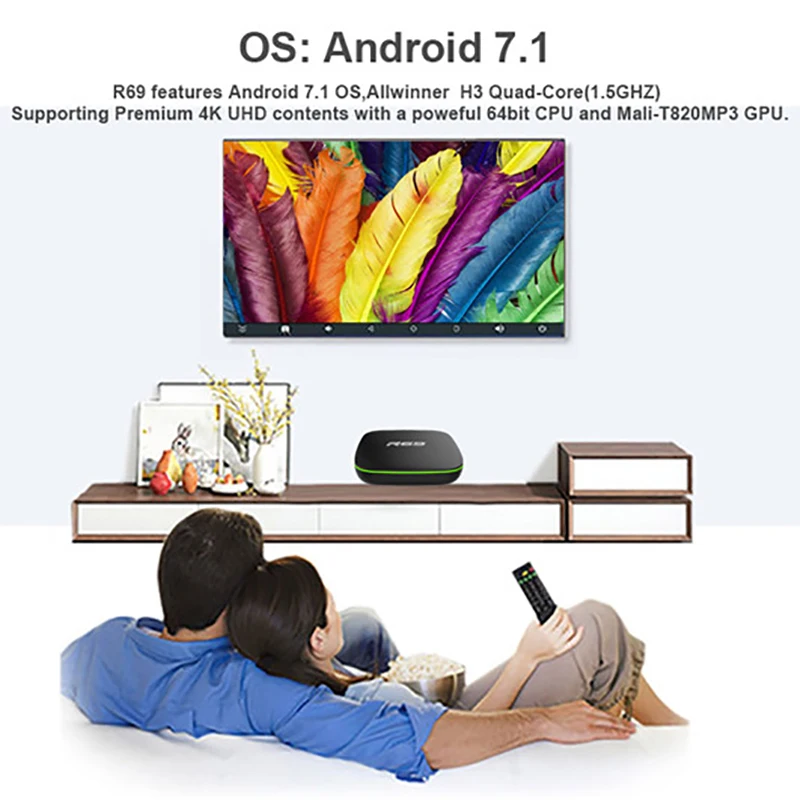 MOOL R69 Смарт Android 7,1 Tv Box 2,4G, Wi-Fi, H3 Quad-Core Декодер каналов кабельного телевидения 1080P Hd 3D фильм Media Player штепсельная вилка европейского стандарта