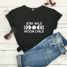 Stay Wild Moon niño gráfico lindo puro algodón casual grunge tumblr camiseta joven hipster camisetas vintage cita regalo arte sofisticado top