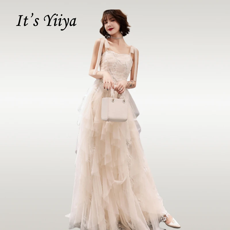 

It's Yiiya Prom Dress Sleevveless Women Party Night Dresses Elegant Irregular Tiered Pleat Hems Long Vestidos De Gala E680