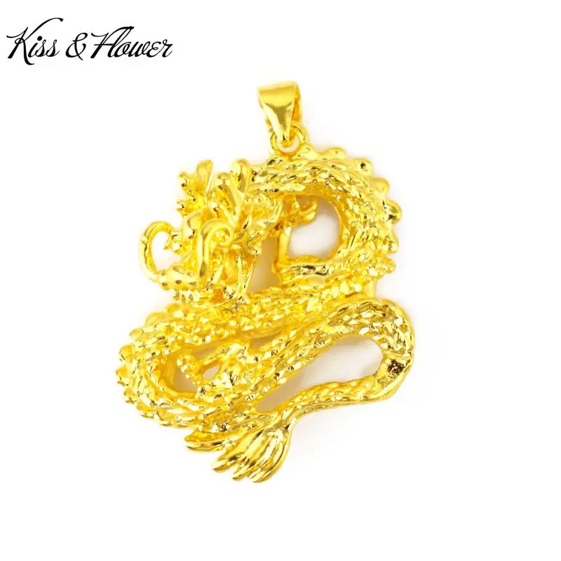 

KISS&FLOWER PD47 Fine Jewelry Wholesale Fashion Man Boy Birthday Wedding Gift Circling Dragon 24KT Gold Pendant Charm NO CHAIN