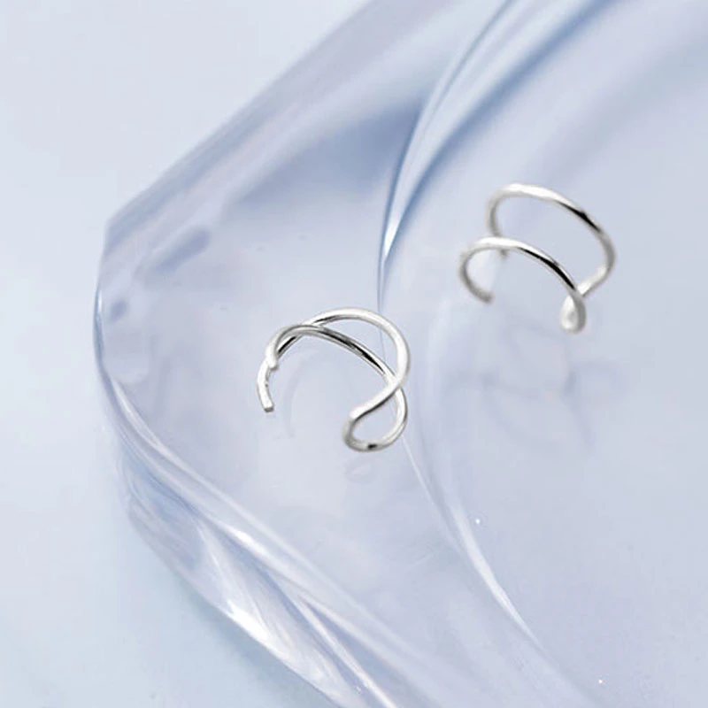 

925 Sterling Silver Old Silver Craftsman Handcrafted Double Crossed Ear Clip Personality Trendy Ear Bone Lady Accessories