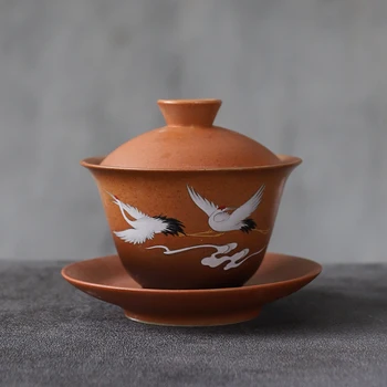 

LUWU CERAMIC GAIWAN TEACUP CRANE PORCELAIN TUREEN CHINESE TEA SETS DRINKWARE 150ML