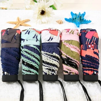 

New ultra light sun umbrella women's mini sun umbrella small fresh sunshade folding 5 fold umbrella dual-use sunscreen umbrellas