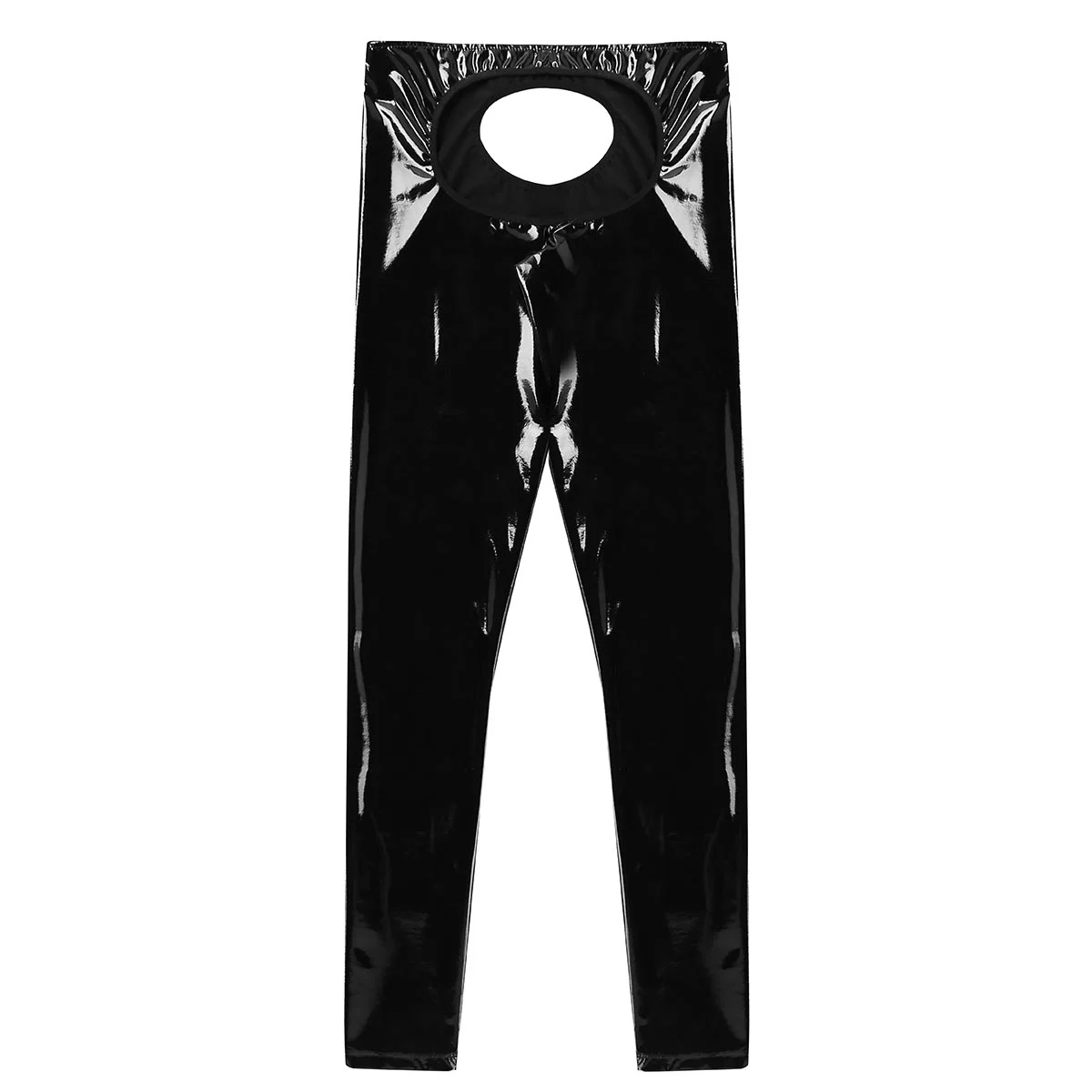 Mens Lingerie Shiny Patent Leather Open Back Open Pouch Tight Pants Crotchless Pants Leggings Trousers Male