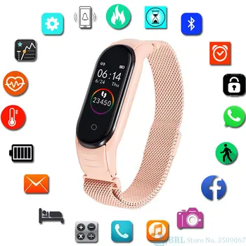 

Wristband Blood-Pressure-Monitor M4 Smart Watch Bracelet Stainless Band Activity-Fitness-Tracker SmartWatch for Man and Woman
